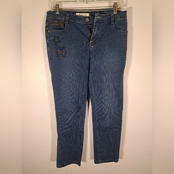 Straight Leg Bedazzled Pockets Korean Jeans - Picture 1 of 8